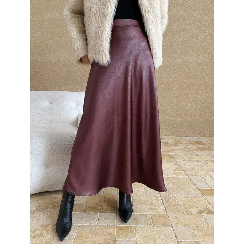 Elegante falda de cola de pez de cintura alta con drapeado francés en jacquard nacional para oficina