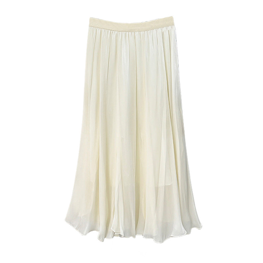 High Grade Streamer Tulle Skirt High Waist A line Skirt Summer Chiffon Western Slimming Large Hem Umbrella Skirt