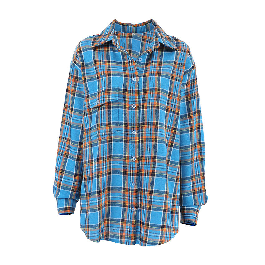 Summer Loose Street Plaid Women Shirt Casual Top for Women