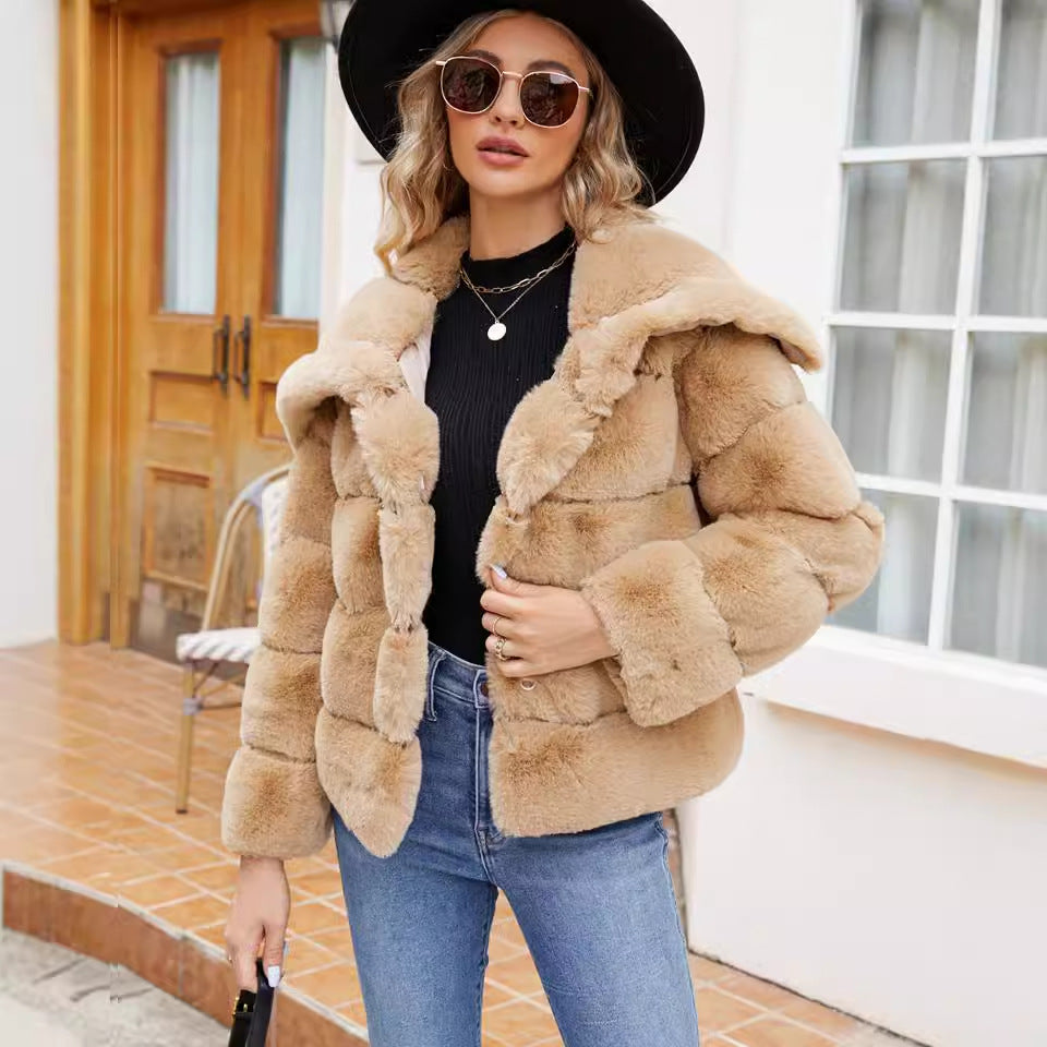 Collared Short Women Faux Fur Coat Top Autumn Winter