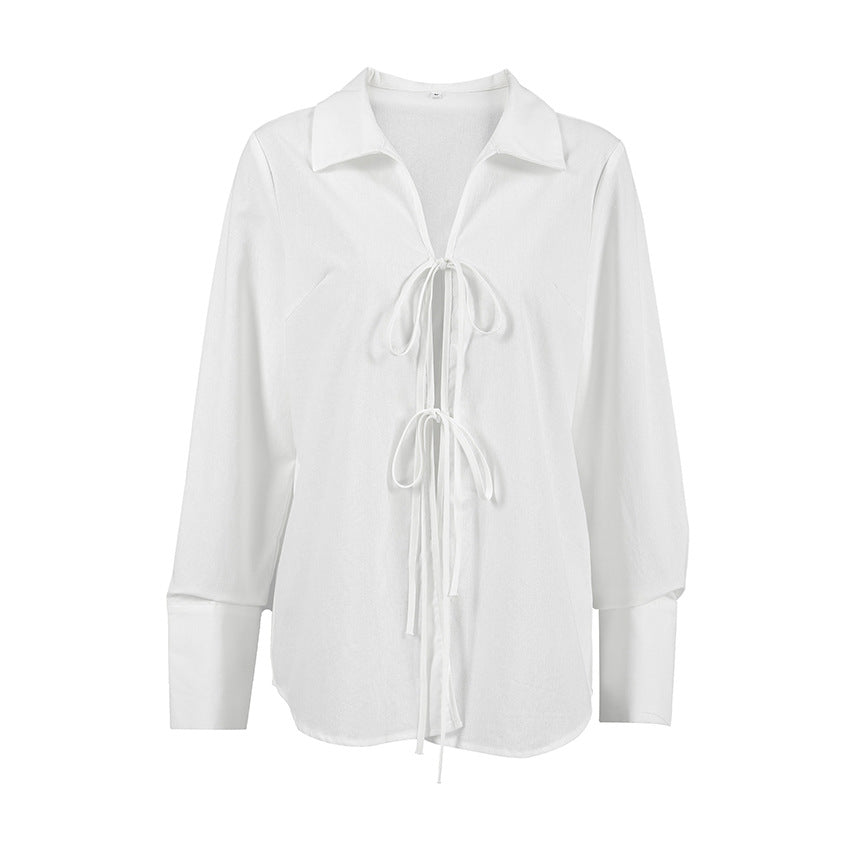 Casual Sexy See-through Loose Collared Long Sleeves White Cardigan Shirt Summer Cotton Linen Shirt for Women