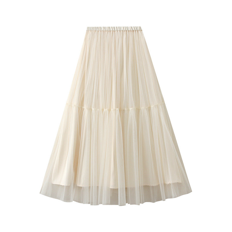 Veil Skirt Women Spring High Waist Figure Flattering Puffy Dress Half Length Skirt High Sense Mesh Skirt
