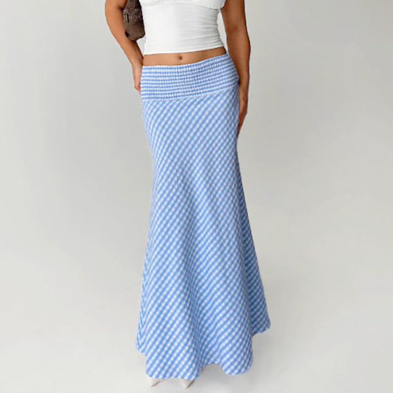 Summer Women Clothing Office Pattern Smocking Wide Waist Skirt Urban Hip Bag Fishtail Skirt