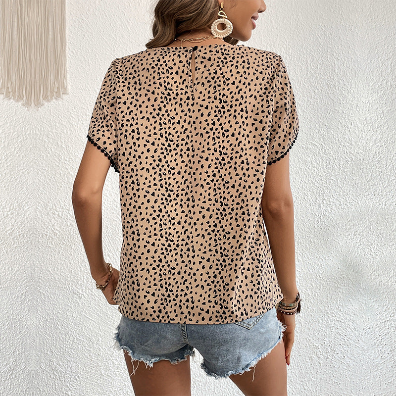 Summer Women Wear Design Short Sleeve Leopard Print Shirt Women