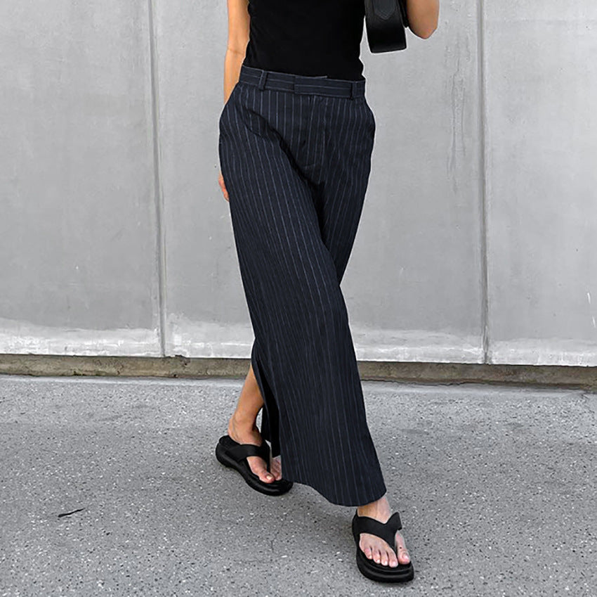 Office Slim Fit High Waist Striped Slit Straight Skirt Autumn Women Clothing