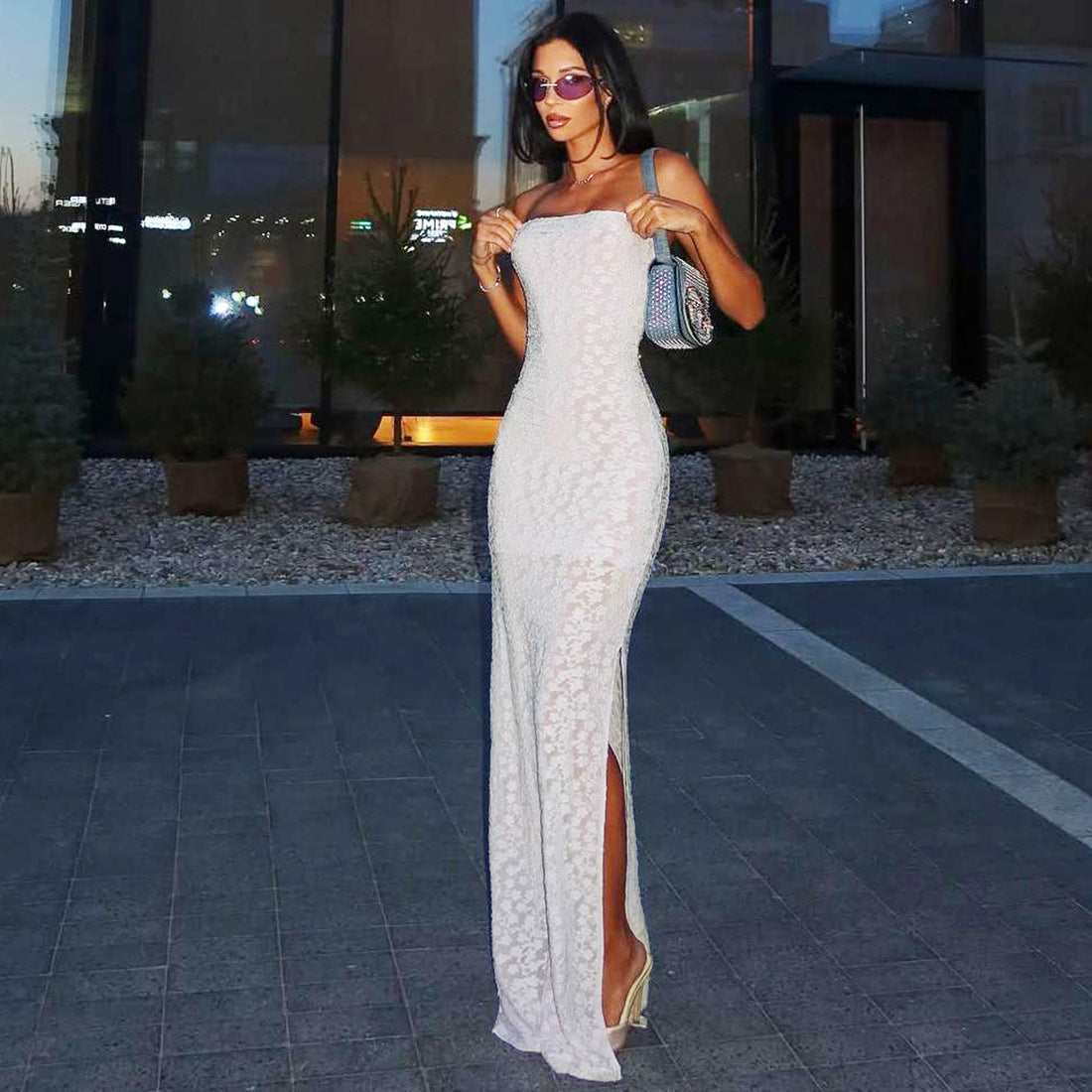 Summer Women Sexy Slim Fit Slit Tube Top Package Hip Dress