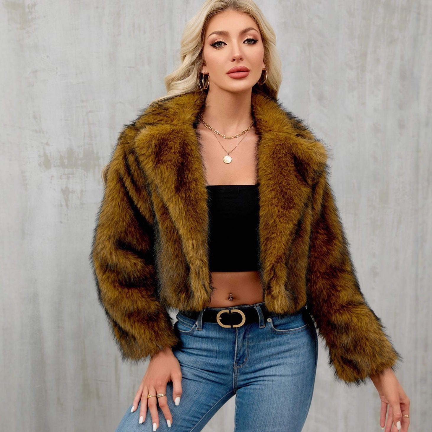 Women Clothing Best Seller in Autumn Winter Fur Collar Loose Artificial Fur Faux Fur Coat Short Cardigan