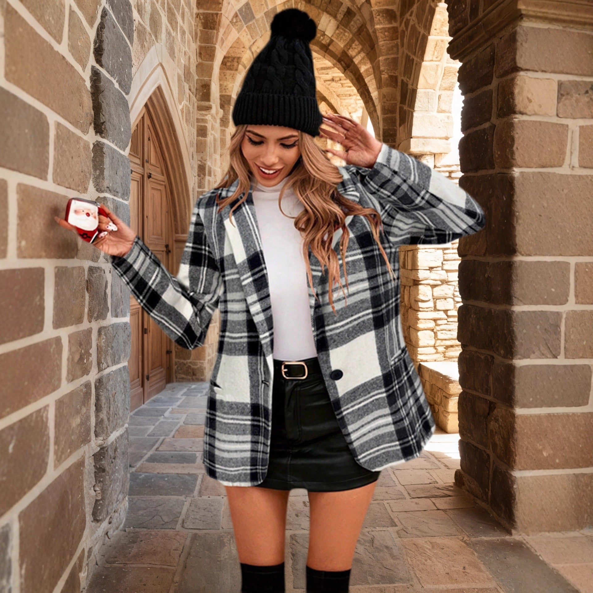 Loose Casual Long Sleeves Christmas Plaid All Match Blazers Autumn