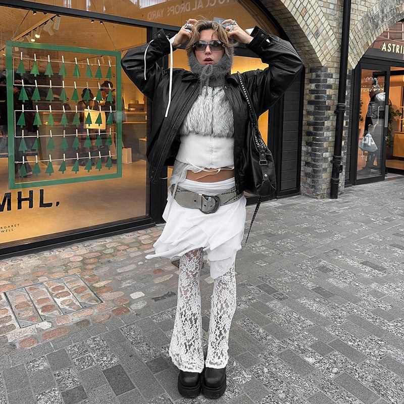 Culotte microtransparente de encaje con costuras de malla para mujer, diseño de nicho de verano