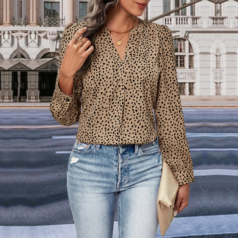 Women Clothing Long Sleeve Leopard Print Shirt Women