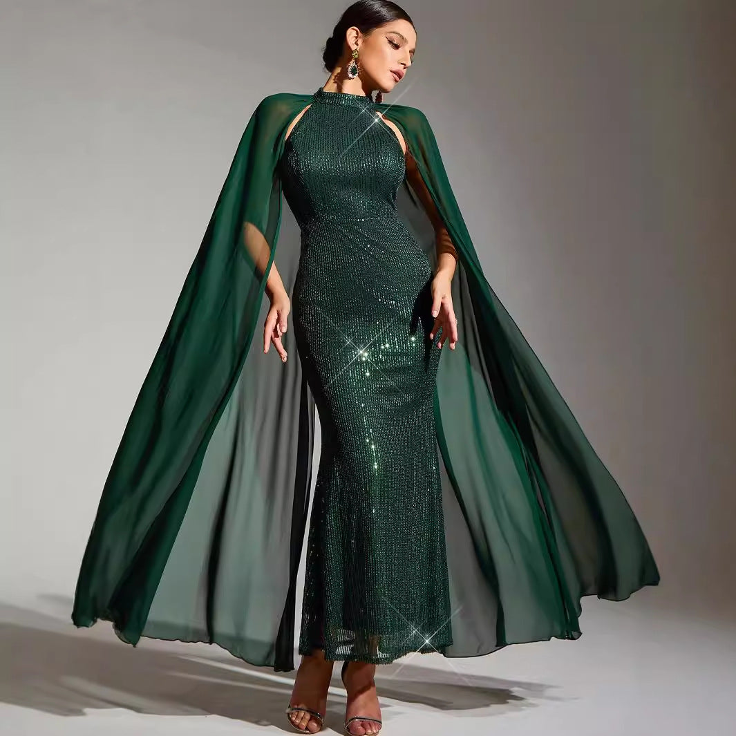 Sexy Chiffon Stitching Sequ Dress Women Clothing Prom Evening Dress