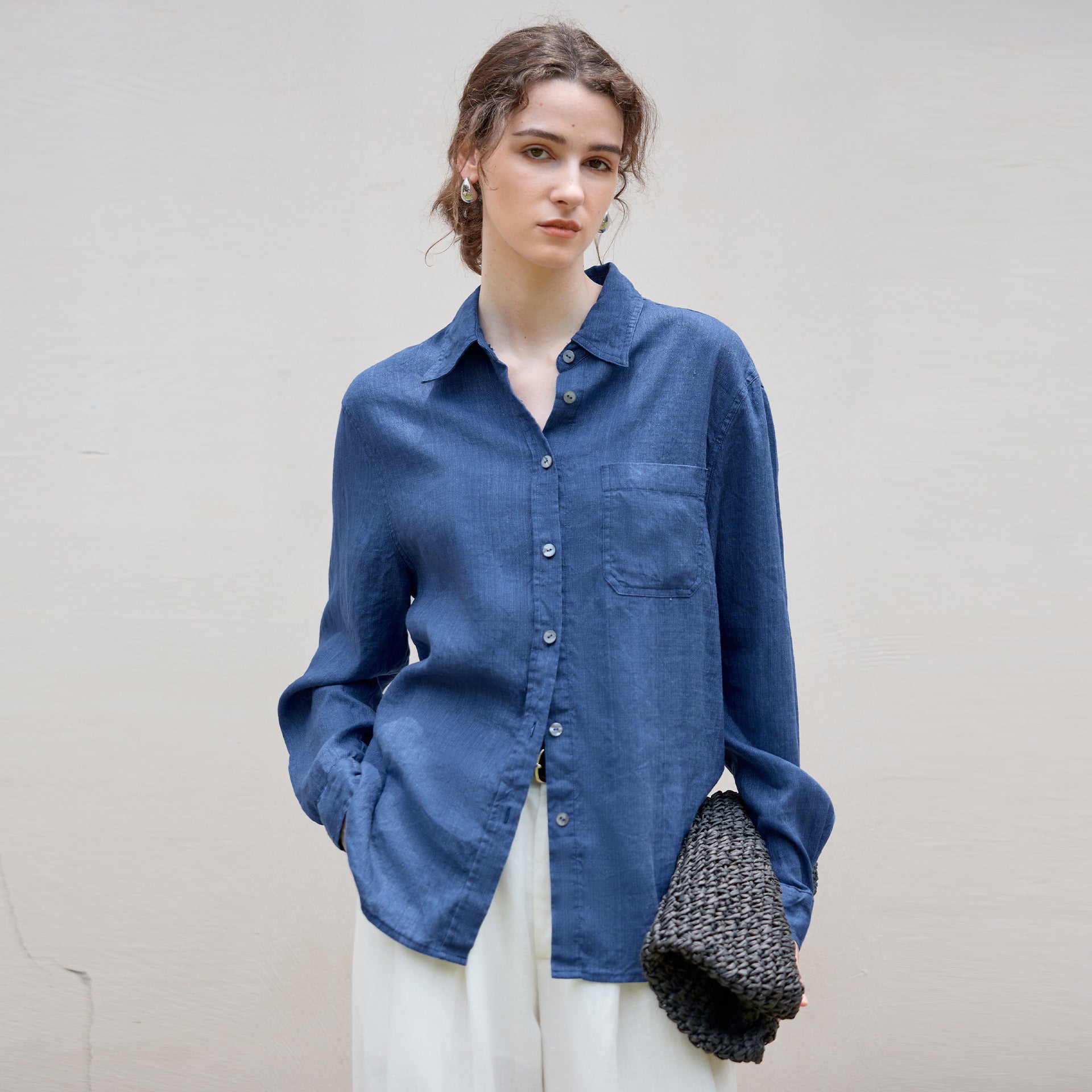 Long Linen Sleeves Shirt Women Minimalist Relaxed Single Breasted Shirt Autumn Winter Tencel Linen Solid Color Top