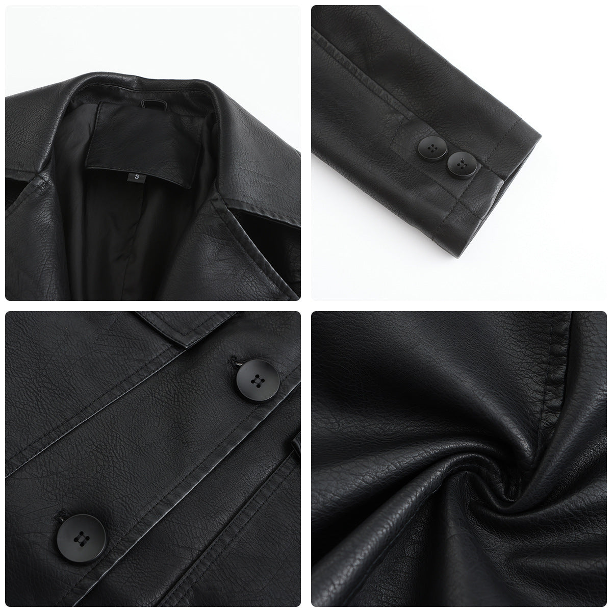 Long Leather Coat Spring Autumn Long Sleeve Leather Wind Coat British Coat Women Collared Single Breasted