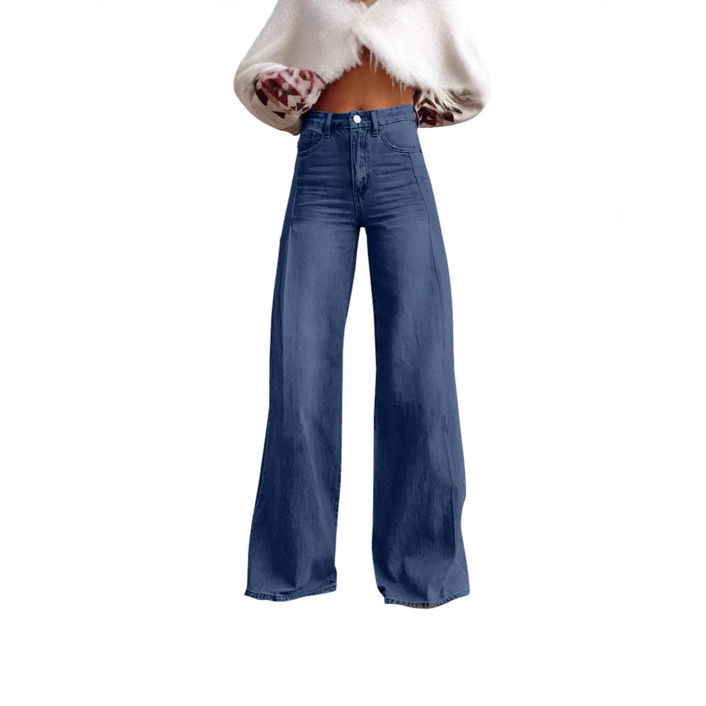 Retro Wide Leg High Waist Design Mop Denim Trousers Women Jeans