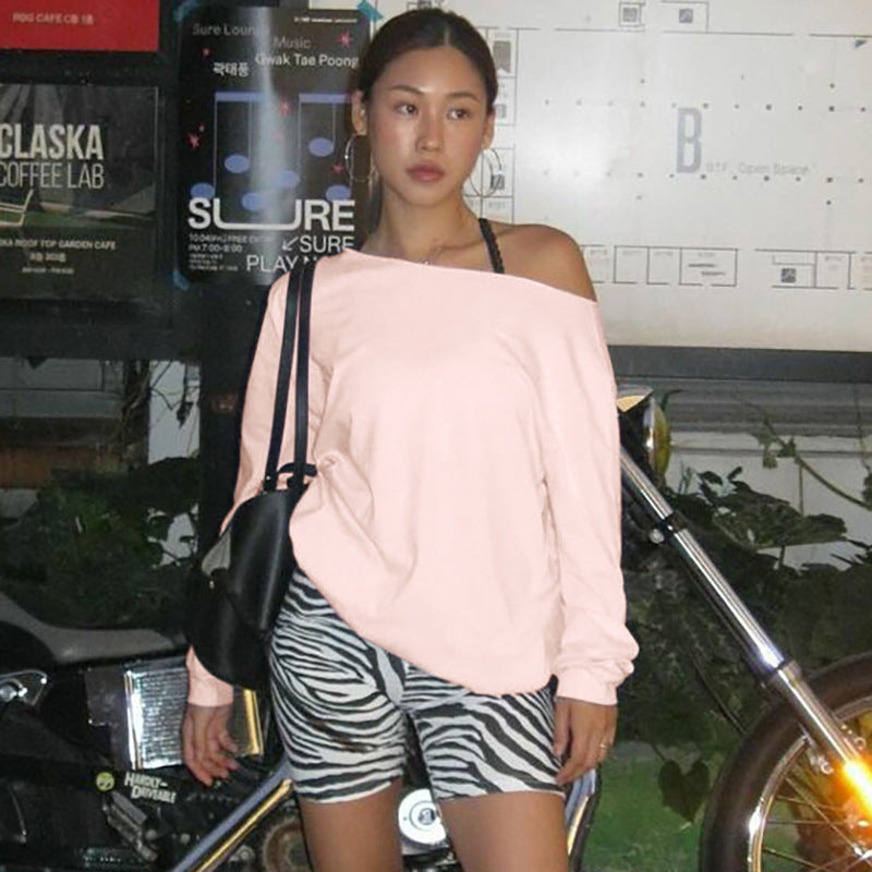 Women lothing Autumn Casual Loose Fitting Cropped Long Sleeve Solid Color Top