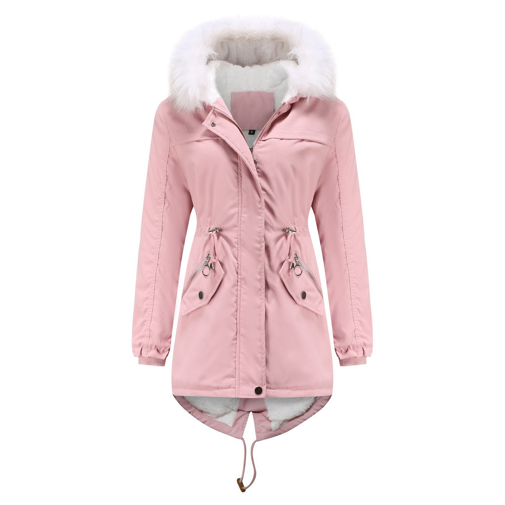 Parka Women Plus Size Mid-Length Fleece Lined Coat Women Warm with Fur Collar Loose Winter Coat Plus Size