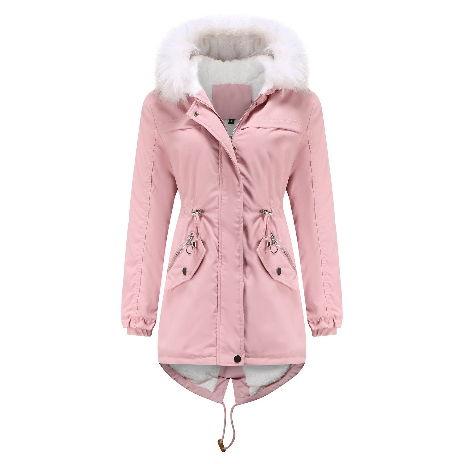 Parka Women Plus Size Mid-Length Fleece Lined Coat Women Warm with Fur Collar Loose Winter Coat Plus Size