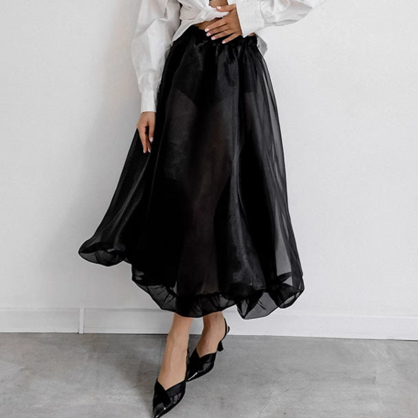 Black Sexy See through Mesh High Waist Skirt Spring Summer Pettiskirt