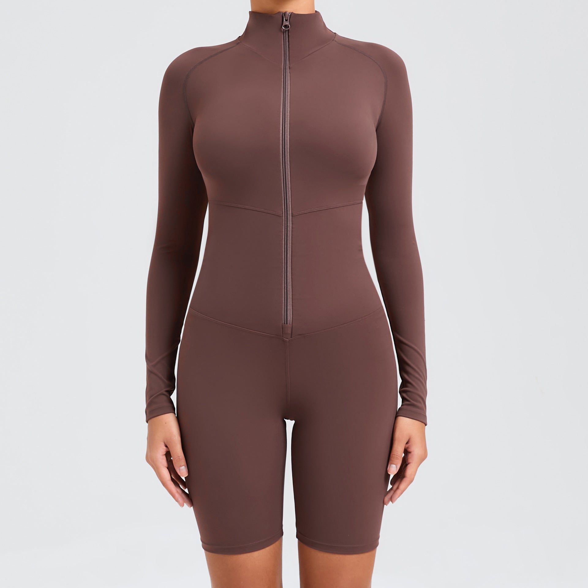 Belly Contracting Long Sleeve Zipper One Piece Dance Fitness Sports Jumpsuit Belly Contracting Close Fitting Yoga Clothes