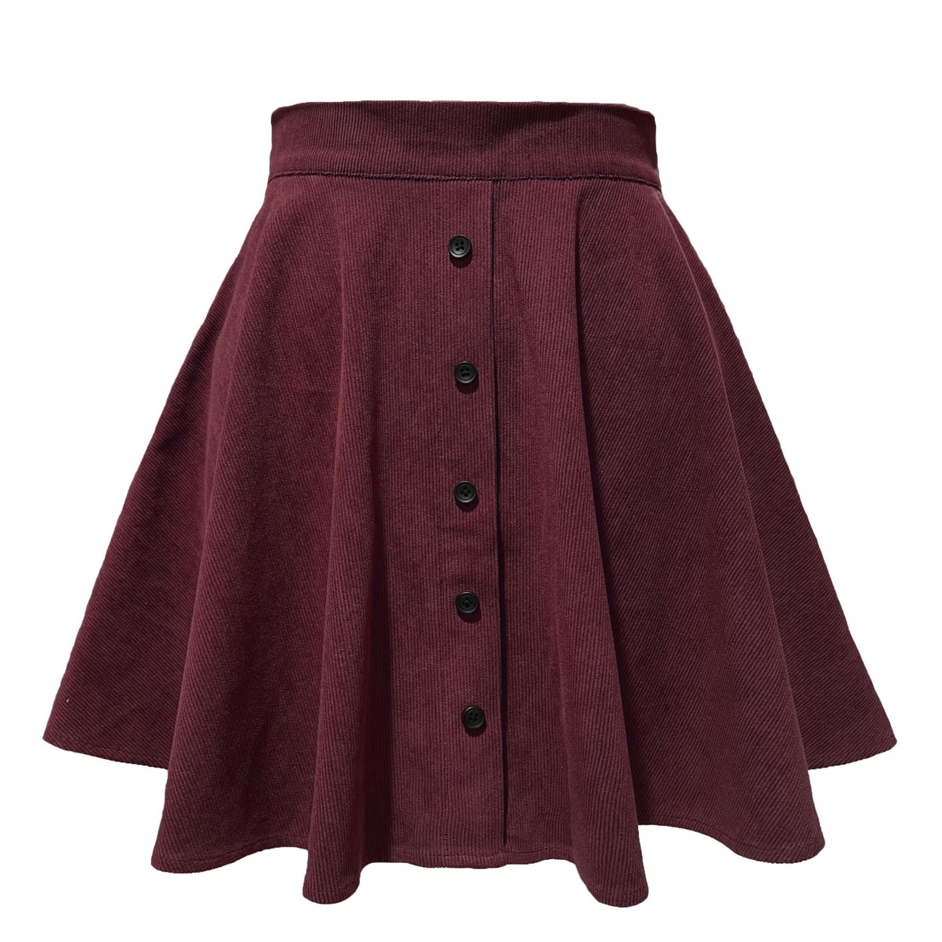 Women Solid Color Corduroy Fall Winter Skirt Sweet Single Row Button High Waist Umbrella Skirt for Women