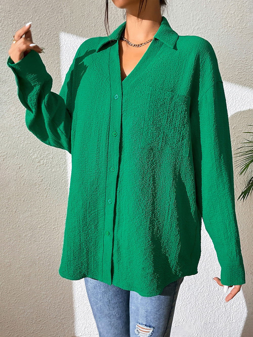 Women Clothing Single Breasted Cardigan Shirt Casual Long Sleeve Shirt Women Top