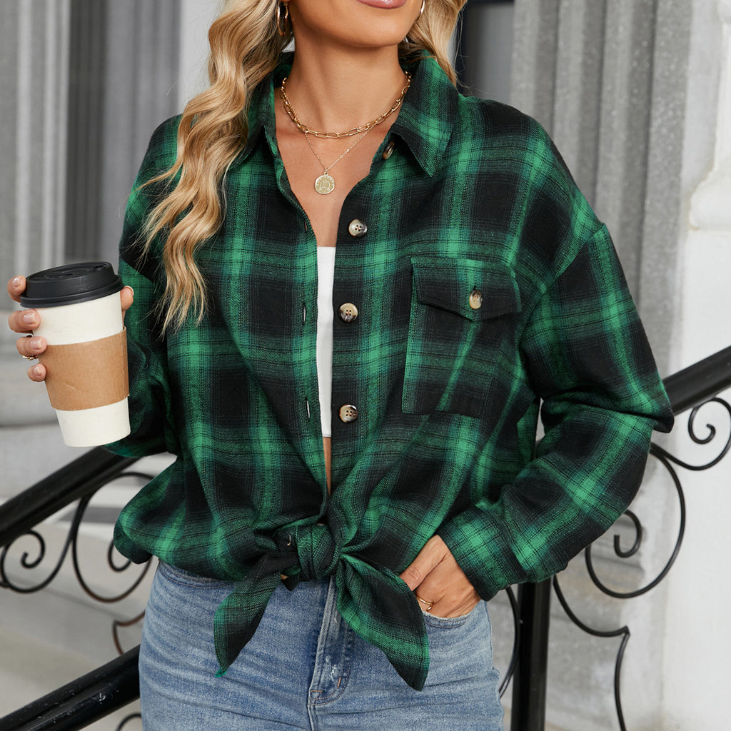 Autumn Winter Oversize Plaid Shirt Brushed Long Sleeve Shirt