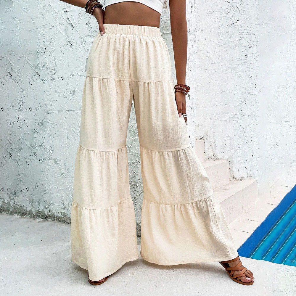 Office Casual Pants Summer Elastic Waist Loose Slim Fit Wide Leg Pants