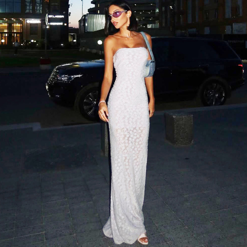 Summer Women Sexy Slim Fit Slit Tube Top Package Hip Dress