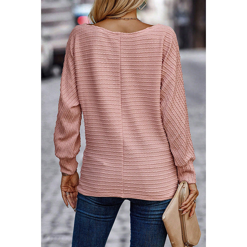 Autumn Twist Knitted Bottoming Shirt Women Solid Color Diagonal Collar Long Sleeve T Shirt Women