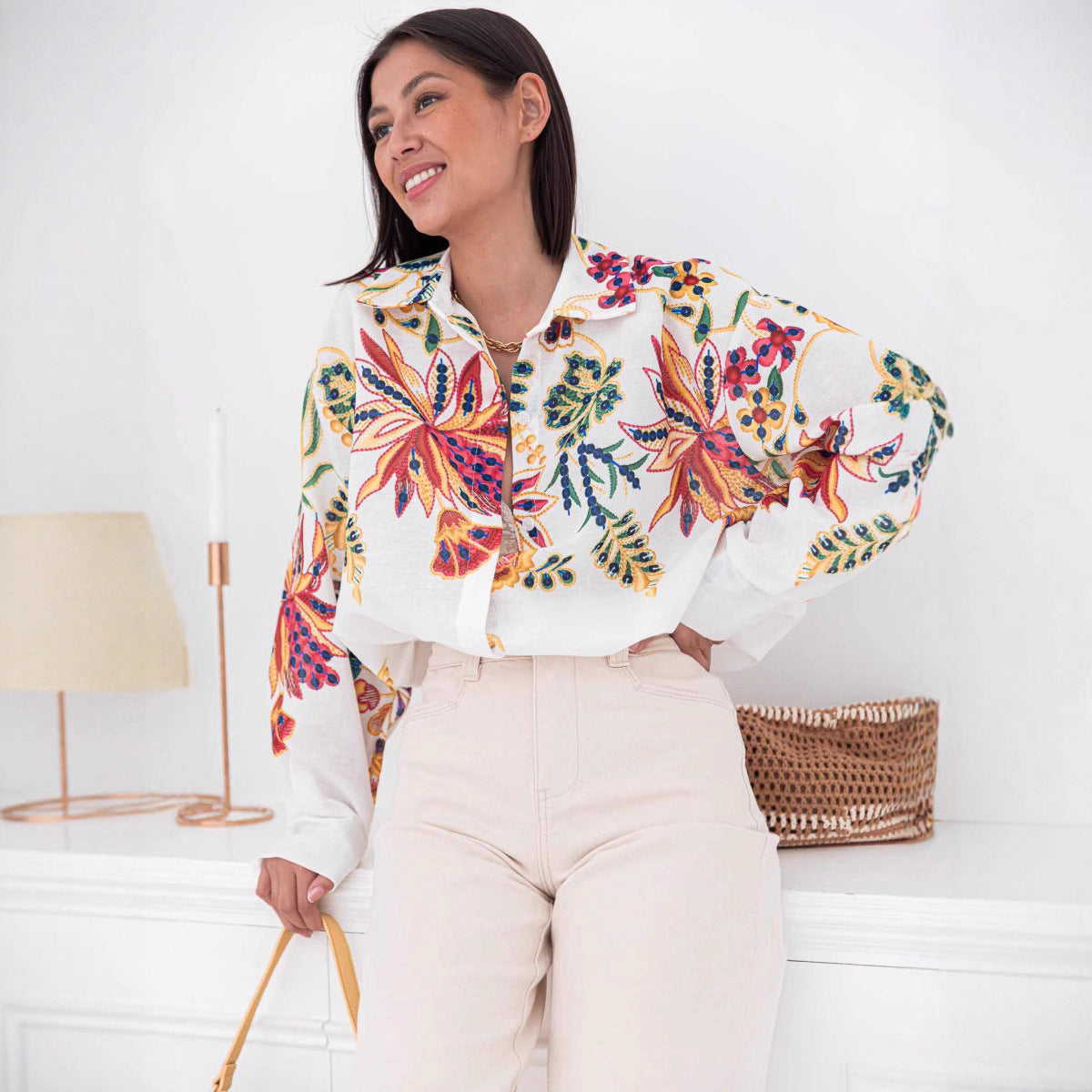 Autumn Positioning Printing Women Loose Casual Long Sleeved Shirt Women