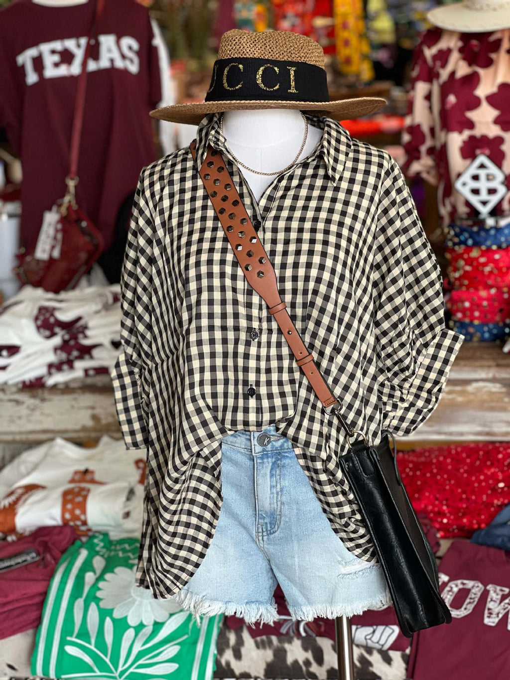 Women Ladies Shirt Thin Plaid Short Sleeve Buckle Loose Top