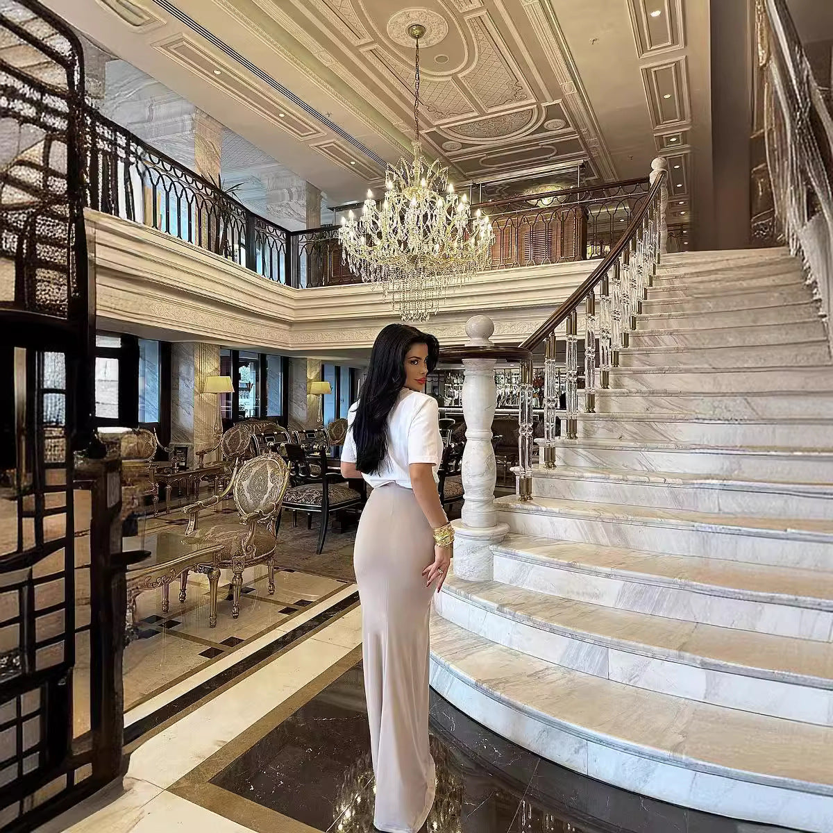 Summer Solid Color Slim Fit Three Dimensional Floral Split Drape Flab Hiding Skirt