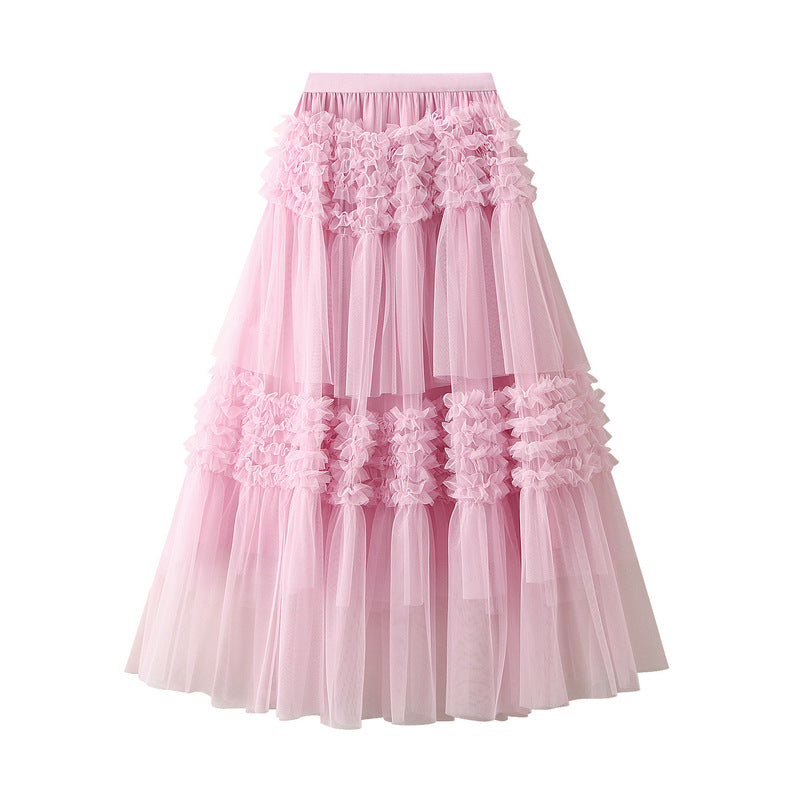 Spring Super Fairy Gauze Skirt Large Swing Sweet Retro Layers of Lace Tiered Mesh Skirt