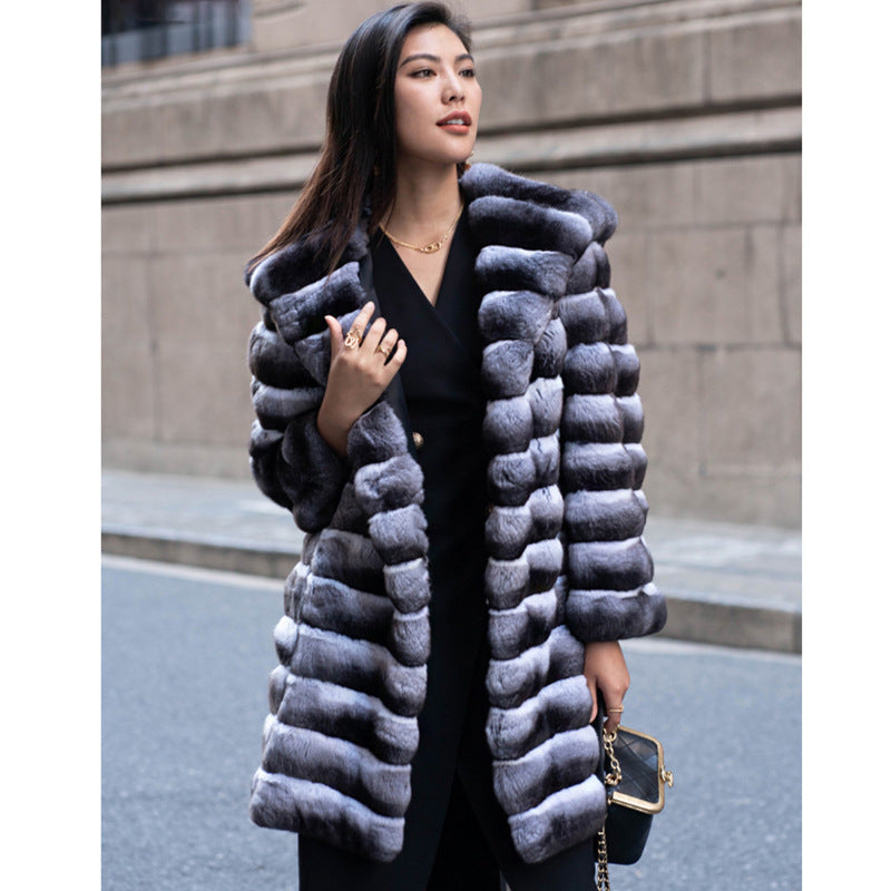 Women Fur Coat Winter Warm Artificial Mink Hair Marten Overcoats Casual Mid-Length Thick Hooded Fur Trench Coat