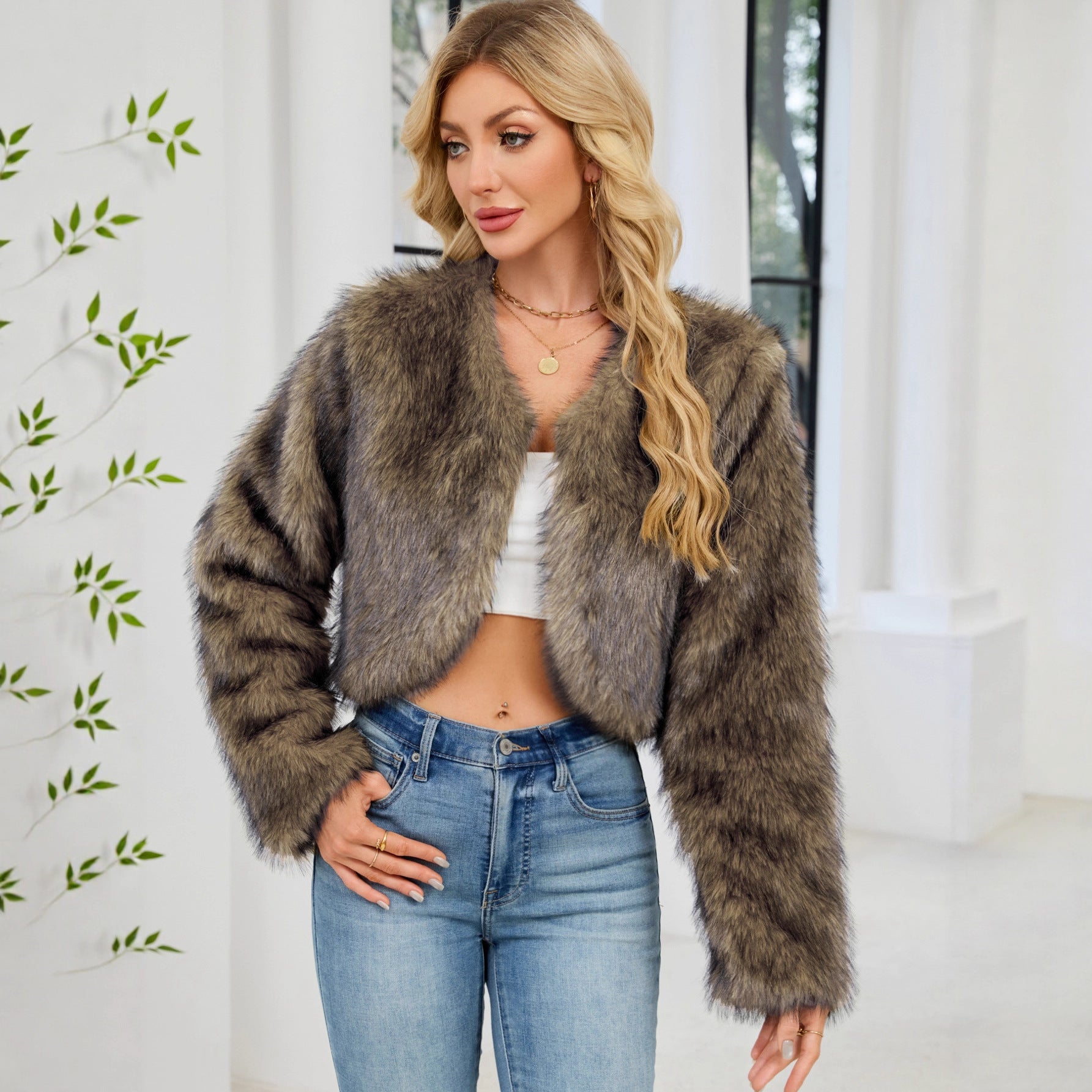Women Faux Fur Top Casual Plush Short Coat