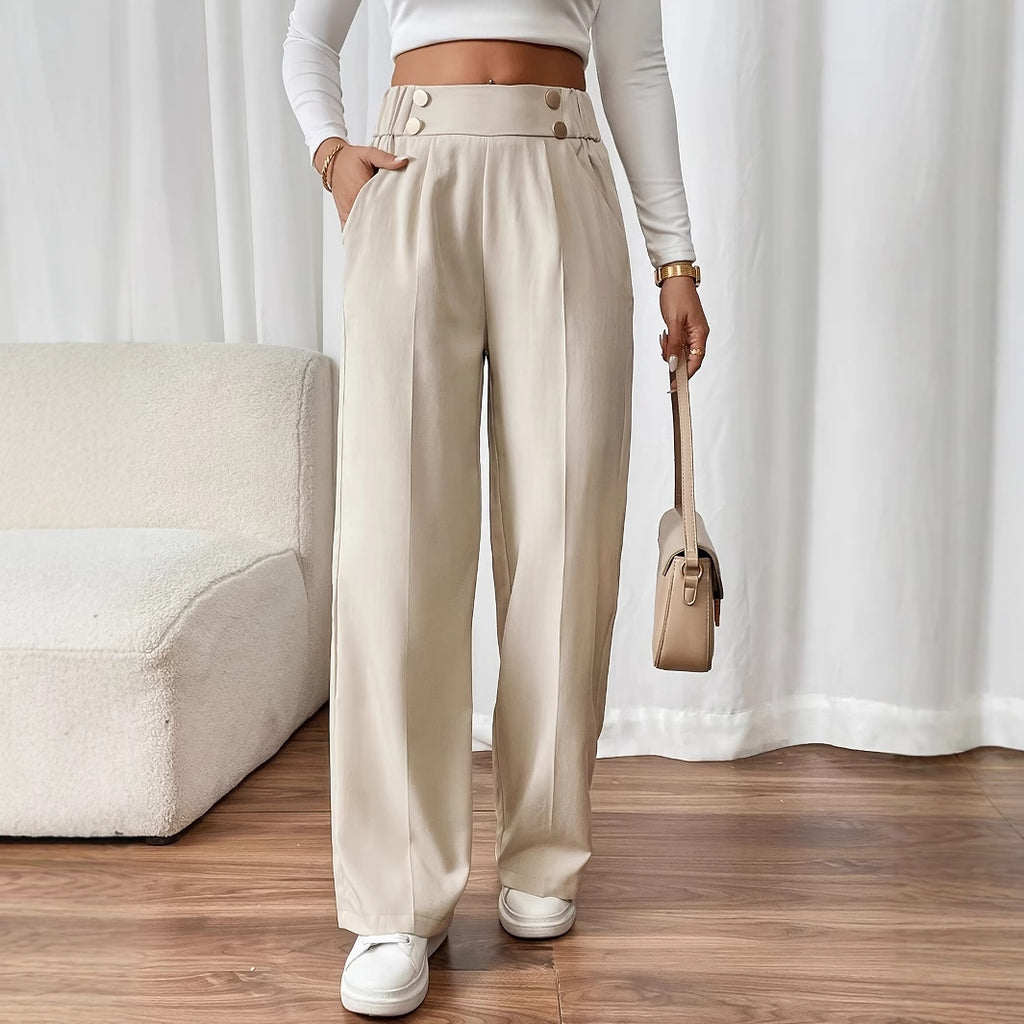 Draping Mop Casual Pants High Waist Trousers Loose Straight Women Special Interest Design Solid Color Trousers