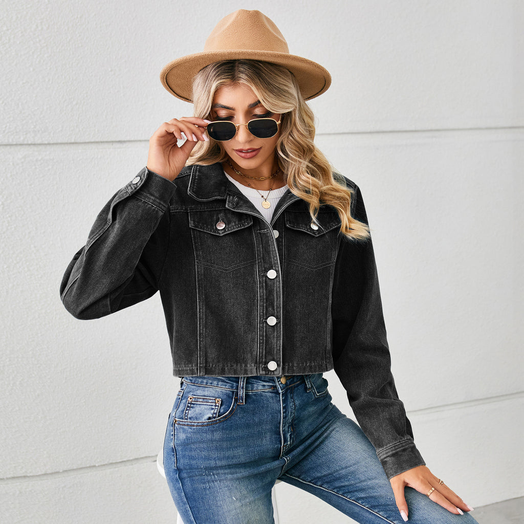 Sexy Washed Denim Short Jacket Top Long Sleeve Women