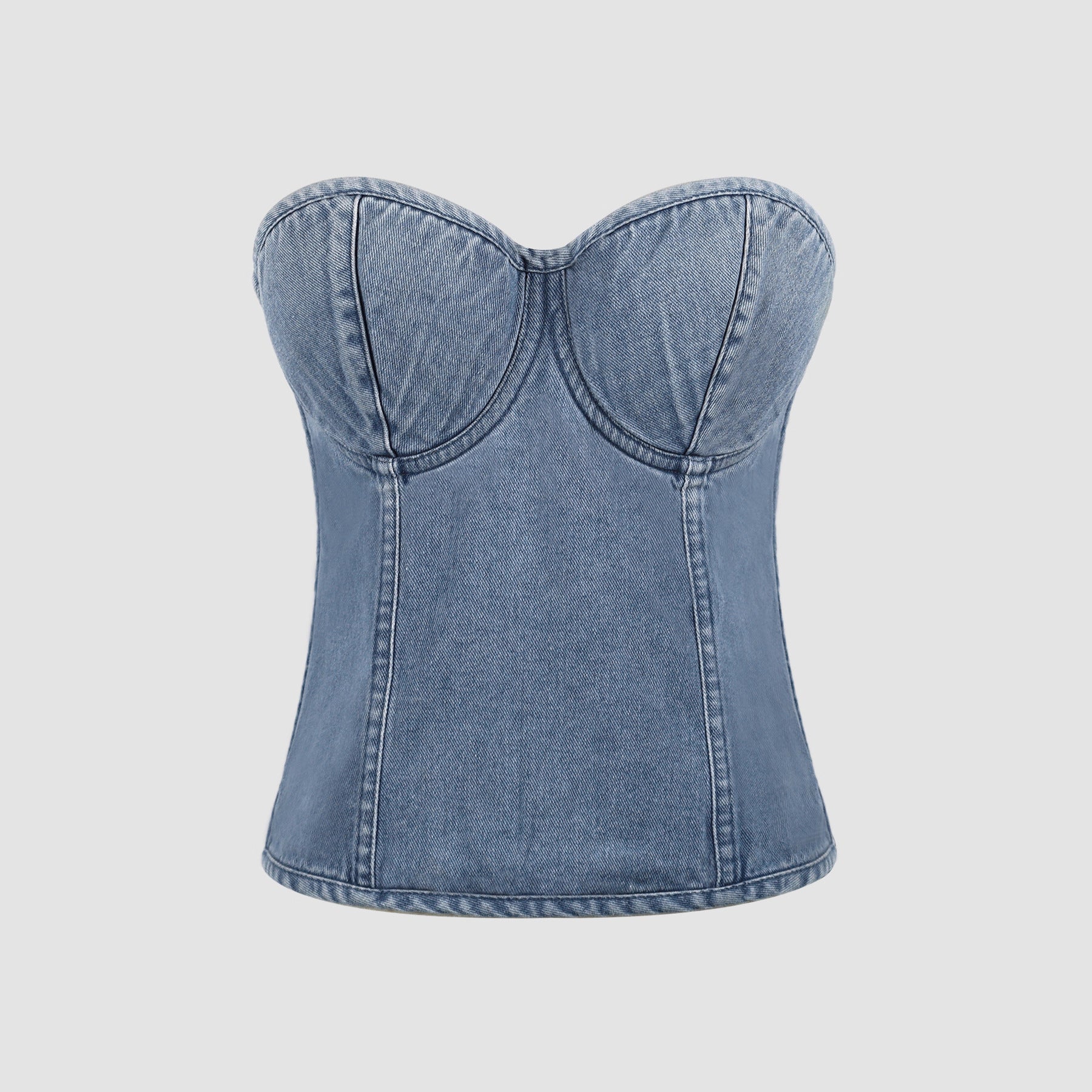 Spicy Girl Retro Denim Tube Top Women Sweet Cool off Shoulder Cropped Top