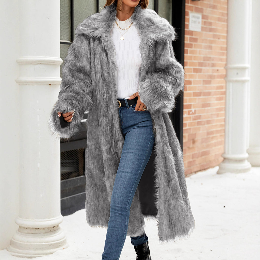 Autumn Winter Faux Fur Women Overcoat Cold Proof Plush Long Coat