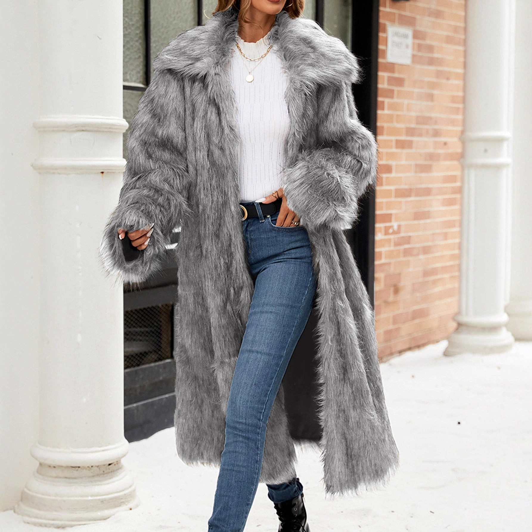 Autumn Winter Faux Fur Women Overcoat Cold Proof Plush Long Coat