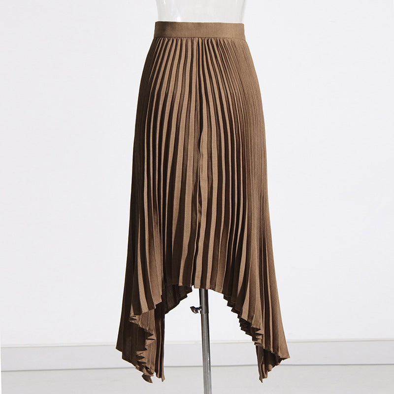 Unique Design Crumpled Pleated Casual All Match Solid Skirt Midi Dress for Women