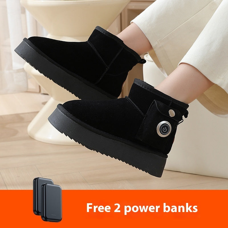 Electrically Warmed Shoes Fleece-lined Warm Leather Cold-proof Men's And Women's Boots