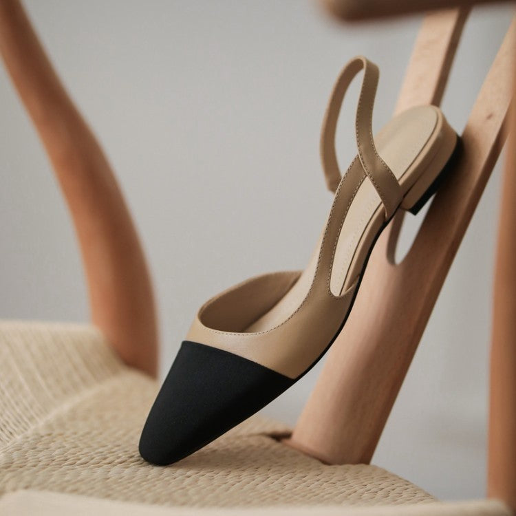 Women's Spring New Color-blocking Leather Empty Sandals
