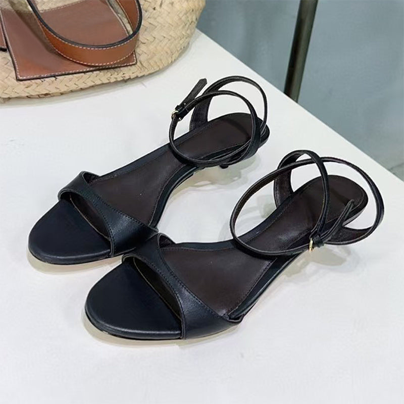 Women's Leather French-style Retro Open Toe Sandals With Kitten Heel