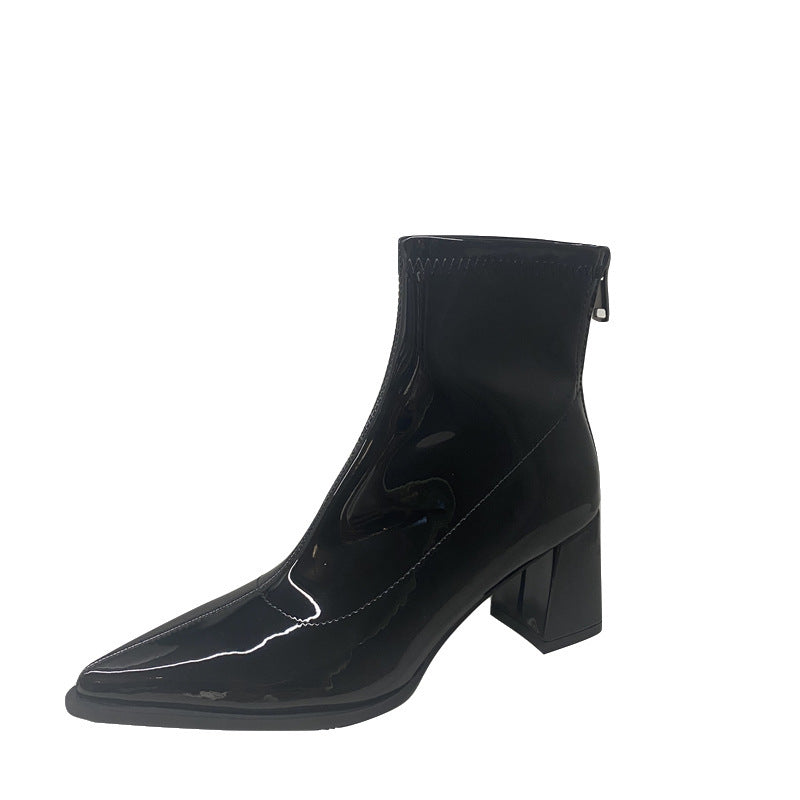British Style Pointed Personality Fashion Chunky Heel High Heel Booties Women