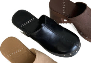 Deep Mouth Thick High Heel Matte Leather Rivet Fashion Closed Toe Half Slippers