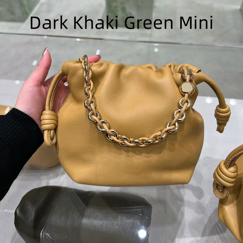 Cowhide Lucky Bag Drawstring Cloud Bag Shoulder Messenger Bag