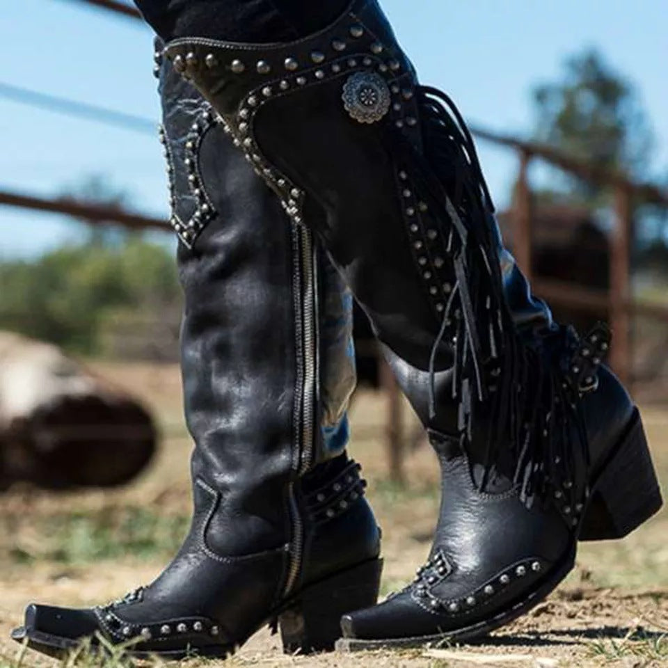 Autumn And Winter 40-43 European And American Foreign Trade Boots Tassel Boots Women's Rivet