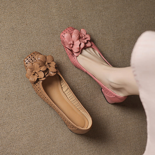 Authentic Leather Weave Cool Pumps Hollow Pumps Large Size Women's Shoes