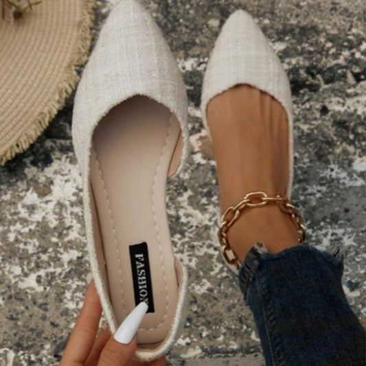 Women's Solid Color Pointed Toe Flat Shoes Fashionable Slip